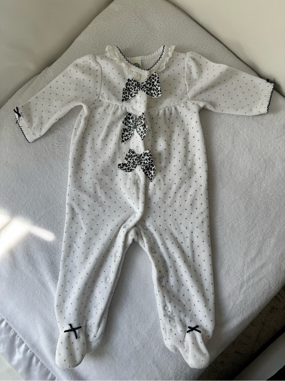 Little Me Baby Girls 9M White Polka Dot Leopard Bow Footed Onesie